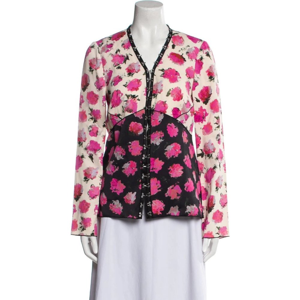 Proenza Schouler Pink Watercolor Floral Hook/Eye Top, Size 0 $1208